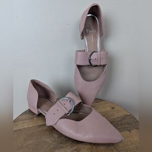 Linea Paolo Dean Leather Two Piece Buckle Flat, Light Pink/Blush (SIZE 8M)